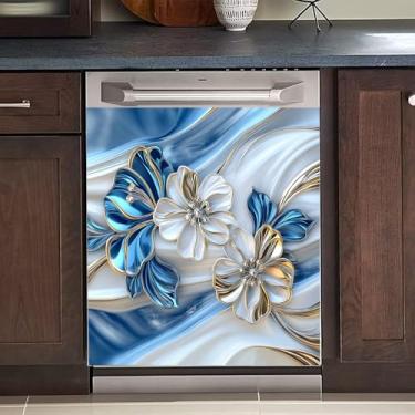 Imagem de Adesivo magnético para lava-louças, capa reutilizável para painel de geladeira e lavadora - Adesivo decorativo fácil de aparar 58 cm L x 66 cm A para eletrodomésticos (flores de metal, 58 cm x 66 cm)