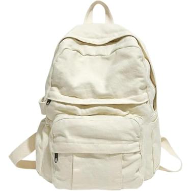 Imagem de Mochila Escolar Casual Menina Tecido Mochila Escolar Faculdade Studet Vitage Wome Mochila Cavas Feminino Laptop Bolsa Viagem Las, Beige, L32cmW13cmH34cm