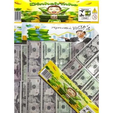 Imagem de Dinheiro De Brinquedo 100 Notas De Dólar De Mentira P/Revenda Lembrancinha Infantil Criança Prenda