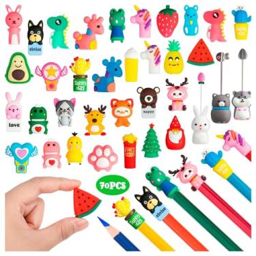 Imagem de SYWHXY 35 Tampas De Lápis Desenho Animado Para Crianças, Decoração Canetas Animais, Proteção Ponta, Borrachas Dinossauro E Unicórnio, Prêmios Escolares, Materiais Sala Aula, Lembrancinhas (Misturado