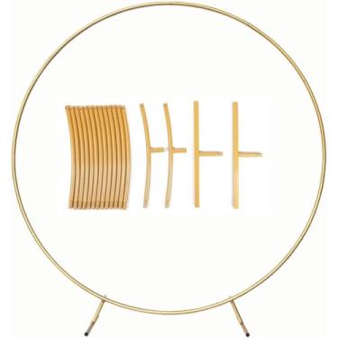 Imagem de Ouro Branco Balões Pretos Arco Destacável Redondo Pano De Fundo Suporte Metal Arco De Casamento Diâmetro 100/120/150/180/200/220/240 / 260cm Suporte De Decoração De Festa, Gold, 240cm(7.9ft)