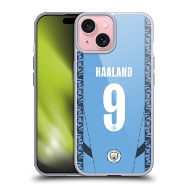Imagem de Head Case Designs Capa de gel macia oficialmente licenciada pelo Manchester City Man City FC Erling Haaland 2024/25 Players Home Kit compatível com Apple iPhone 15