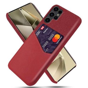 Imagem de Capa para Samsung Galaxy S24 Ultra,Tela e tampa de couro PU,Anti-deslizante,Resistência à impressão digital,Caso de proteção de 360°com 1 slot de cartão atrás-Red