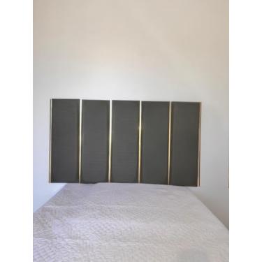 Imagem de Cabeceira estofada antialergica Adesiva em módulos com fitas douradas (Preto, cama casal padrao 1,48 x 0,60)