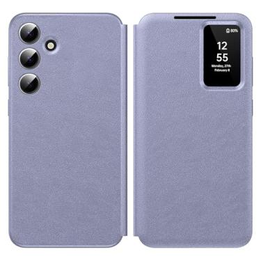 Imagem de Capa para Samsung Galaxy A56 com tela pequena inteligente, capa carteira S-View, para Samsung A56, capa de janela inteligente, capa protetora de couro flip inteligente para Samsung A56 5G capas roxas