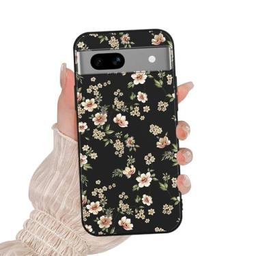 Imagem de Zrutru Linda capa de telefone floral para Google Pixel 7A 5G 15.5 cm, estampa de flores brancas desenho kawaii design estético capas de silicone macio TPU fino à prova de choque capa de telefone preta
