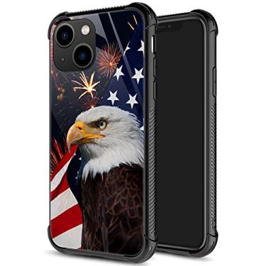 Imagem de Capa compatível com iPhone 14 Plus, capas American Eagle para iPhone 14 Plus para homens e meninos, design padrão à prova de choque, capa de vidro orgânico antiarranhões para Apple iPhone 14 Plus de 6,7 polegadas