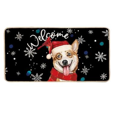 Imagem de Bnwepo Tapete de porta de Natal, tapete de boas-vindas de Natal Corgi interno, tapete rústico para porta da frente, entrada interna, entrada de inverno de fazenda fora da varanda, capachos 40 x 76 cm