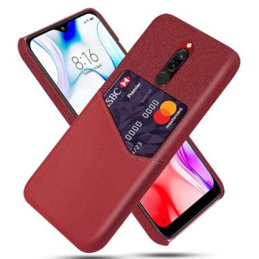 Imagem de Capa para Xiaomi Redmi 8,Tela e tampa de couro PU,Antideslizante,360°cobertura completa à prova de choque com 1 slot de cartão atrás,Prevenção de queda-Red