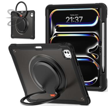 Imagem de Batianda Capa protetora para tablet iPad Pro de 13 polegadas 2024 com chip M4, leve, camada dupla, cantos duráveis que absorvem impactos com anel retrátil giratório de 360° com compartimento para