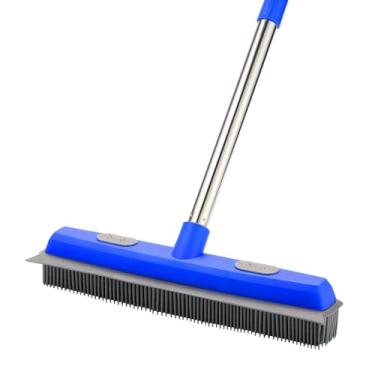 Imagem de Vassoura de borracha para removedor de pelos de animais de estimação, vassoura removedora de pelos com rodo, escova de remoção de fiapos com detalhes de ancinho de carpete, ferramenta de remoção de