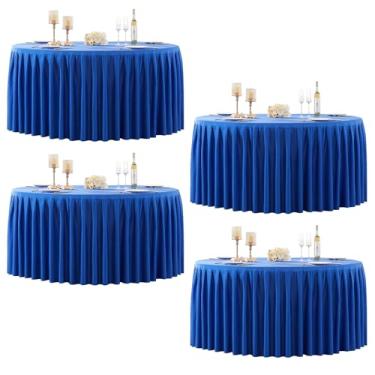 Imagem de Pacote com 4 toalhas de mesa redondas azul royal 152 cm elastano elástico 1,5 m, toalhas de mesa redondas para banquete, sem rugas, toalha de mesa com costura redonda com saia de babados para festa de