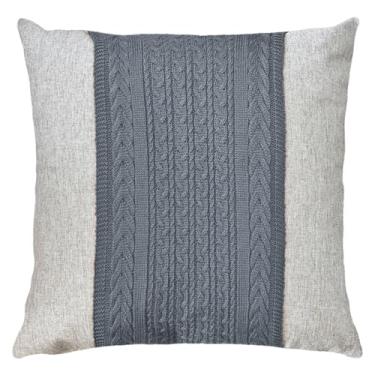 Imagem de Almofada Linho Cru E Faixa Malha Terracota Azul Cinza 45x45 (Cinza)