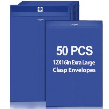 Imagem de Geyee 50 envelopes de 30 x 40 cm azul marinho com fecho de manilla tamanho carta envelopes com fecho de fecho para arquivamento, armazenamento de documentos, escritório, casa, negócios, escola