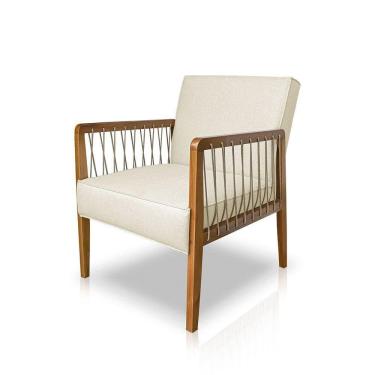 Imagem de Poltrona Decorativa Haia Linho Com Base Madeira Maciça SSX Multicoisas Perola