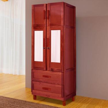 Imagem de Guarda-Roupa Casal Sergipe Madeira Maciça 4 Portas 2 Gavetas 1 Prateleira com Espelho Clean Marrom - Pnr Móveis