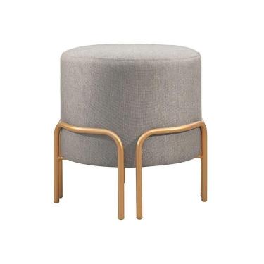 Imagem de Puff Redondo Torvi Em Linho E Base Metal Dourado Linho Cinza