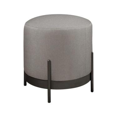 Imagem de Puff Redondo ágar Em Linho E Base Metal Preto Cor Linho Cinza