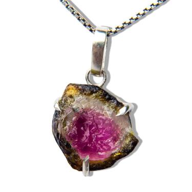 Imagem de Colar Nlux Slices Turmalina Melancia Ajustável Prata 950 A