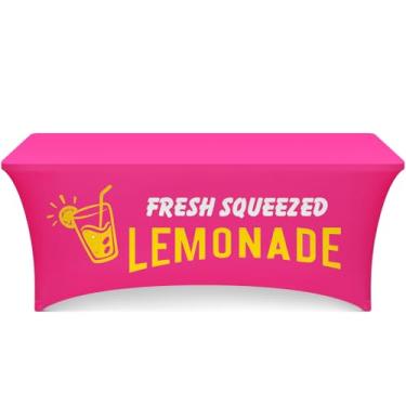 Imagem de Oudain Toalha de mesa com suporte de limonada de 1,8 m, capa de mesa elástica de elastano, suporte de limonada, suprimentos para mesas dobráveis padrão, toalhas de mesa de festa de verão, protetor