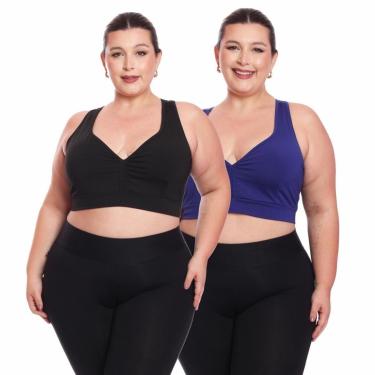 Imagem de Kit 2 Top Fitness Plus Size Feminino Sem Bojo Academia Decote-Feminino