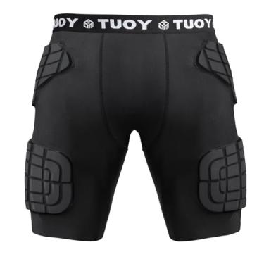 Imagem de TUOY Short masculino acolchoado de compressão com 5 almofadas de cinto de futebol protetor de coxa