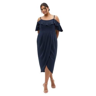 Imagem de City Chic Vestido feminino plus size - midi drapeado de flerte, Azul marino, 54