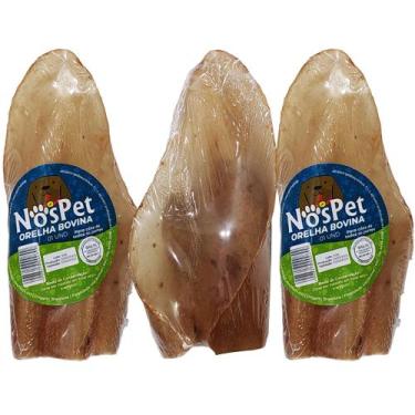 Imagem de Brinquedo Petisco Mordedor Natural Para Cães Orelha Bovina Nospet 3un 
