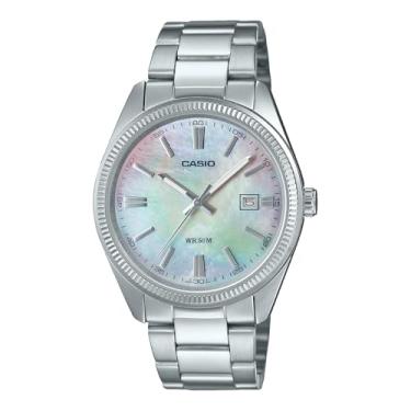 Imagem de Casio MTP1302DS-7AV Relógio analógico masculino padrão clássico de aço inoxidável MOP Dial Date