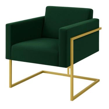 Imagem de Poltrona Decorativa Bélgica Veludo Verde Escuro Metal Dourado