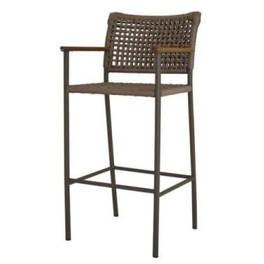 Imagem de Banqueta de Cozinha Modelo Ivy Corda Naval Trama Raquete Braço Madeira