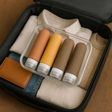 Imagem de Kit Viagem Frasco Pote Porta Shampoo Creme Silicon 4un 90ml - NoBrand,