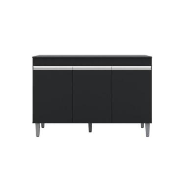 Imagem de Balcão Cozinha Manu 120 cm Com Pés 3 Portas Sem Tampo Preto - AJL Móve