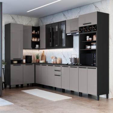 Imagem de Cozinha Modulada Completa Fidelitá Mônaco 10 Peças 529cm 18 Portas 2 Gavetas Com Tampo Chumbo/titânio