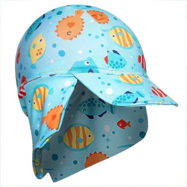 Imagem de Boné Praia Bebê e Infantil Proteção UV 50+ Peixinhos Azul Tip Top-Masculino