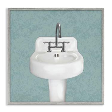 Imagem de Stupell Industries Pia de banheiro simples com design de arte giclée emoldurada cinza por Matthew Piotrowicz, 61 x 61 cm