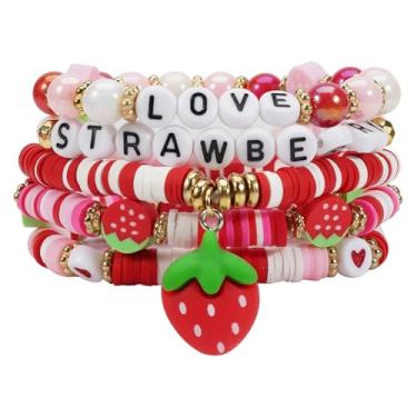 Imagem de Twinfree Pulseiras elásticas empilháveis com contas de polímero de banana cereja morango abacaxi manga e argila de polímero boêmio, One Size, Miçangas, Sem Pedra Preciosa