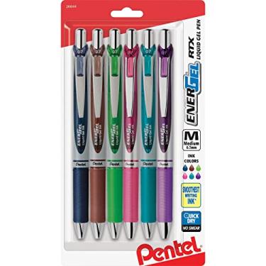 Imagem de Pentel Caneta de gel líquido retrátil EnerGel RTX (0,7 mm), ponta de metal, linha média, tinta sortida, pacote com 6 (BL77BP6M1)
