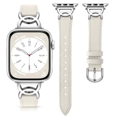 Imagem de DaQin Pulseira feminina de couro fina compatível com Apple Watch séries 11, 10, 9, 8, 7, 6, 5, 4, 3, 2 e 1 SE, Starlight
