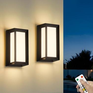 Imagem de ZOOPEEN Pacote com 2 lâmpadas de parede externas com controle remoto, luzes de varanda, luminárias externas modernas de 3 cores, 24 WOutdoor à prova d'água para varanda frontal, luzes externas de LED