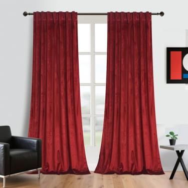 Imagem de Cortinas de veludo vermelho de 244 cm - painéis de privacidade para escurecimento de sala de janela pesada para home theater/sala de cinema/palco, vermelho, 132 x 243 cm, 2 painéis