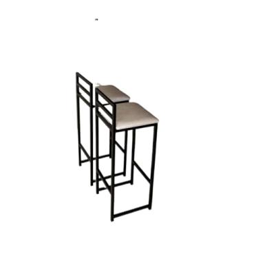 Imagem de Kit 2 Banqueta Alta Baixa Quadrada Estilo Industrial Banco Casa Balcão Cozinha Mesa(Bege,Alta (87cm))