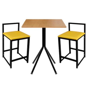 Imagem de Conj 2 Banqueta + Mesa Bistrô Tampo Mel Baixa Quadrada Modelo Confortável Industrial Cozinhas Bares(AMARELO)