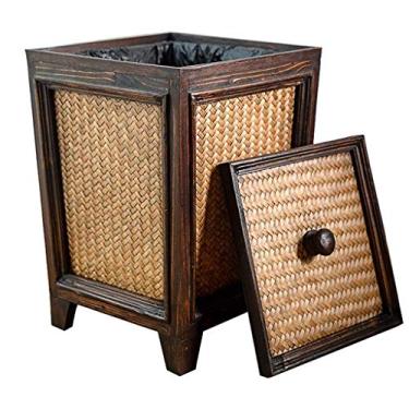 Imagem de Lixeira De Rattan De Madeira Com Tampa, Lixeira De 10 Litros E Cesto De Lixo Delicado Lixeira