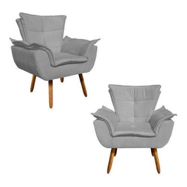 Imagem de Kit 2 Poltronas Opala Recepção King Lar Suede Cinza