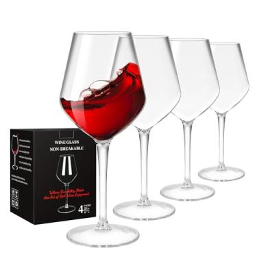 Imagem de Conjunto de 4 taças de vinho, 425 g, taças de vinho com haste de plástico inquebrável para tinto ou branco, sem BPA, reutilizáveis para acampamento ao ar livre, festas, bar em casa, presente exclusivo