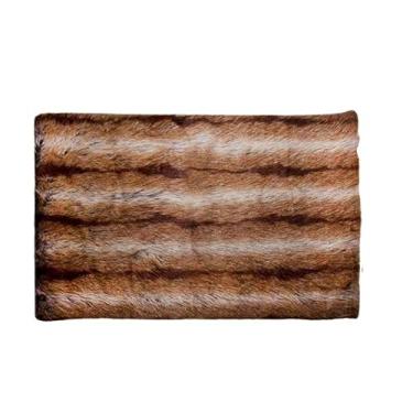 Imagem de Tapete Decorativo em Pele Sintética Marrom Textura Peluda Design Listrado para Sala e Quarto Escritórios 70x110 cm