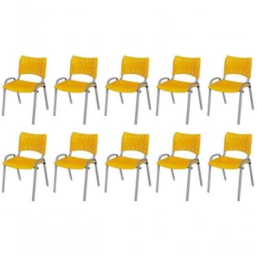 Imagem de Cadeira Iso Base Cinza, Igreja, Escola, Escritório - Amarelo Kit 10 Peças