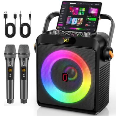Imagem de JYX Karaokê com 2 Microfones Sem Fio para Adultos e Crianças, Karaoke Portatil com Luzes de RGB DJ, Suporte para BT/TF/USB/AUX, Ajuste do ECHO/BASS, Para Festas Internas e Externas
