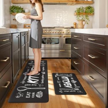 Imagem de KIMODE Tapetes de Cozinha Antifadiga, Conjuntos de 2 Tapetes de Cozinha de Fazenda, Tapetes de Cozinha Antiderrapantes e Impermeáveis, Tapetes de Pé Ergonômicos Acolchoados e Confo (17,3" X 59" + 17,3